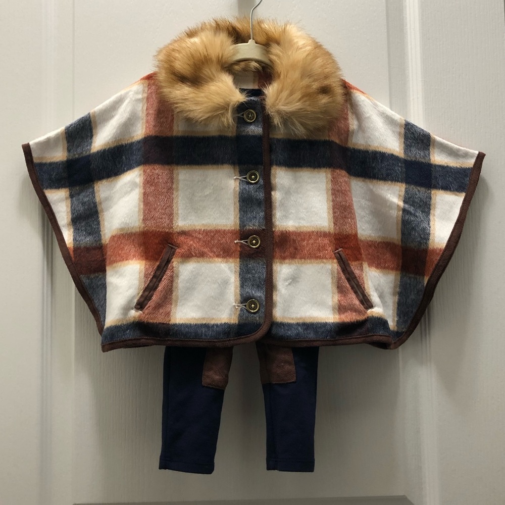 Toddler girl Janie and Jack plaid cape set